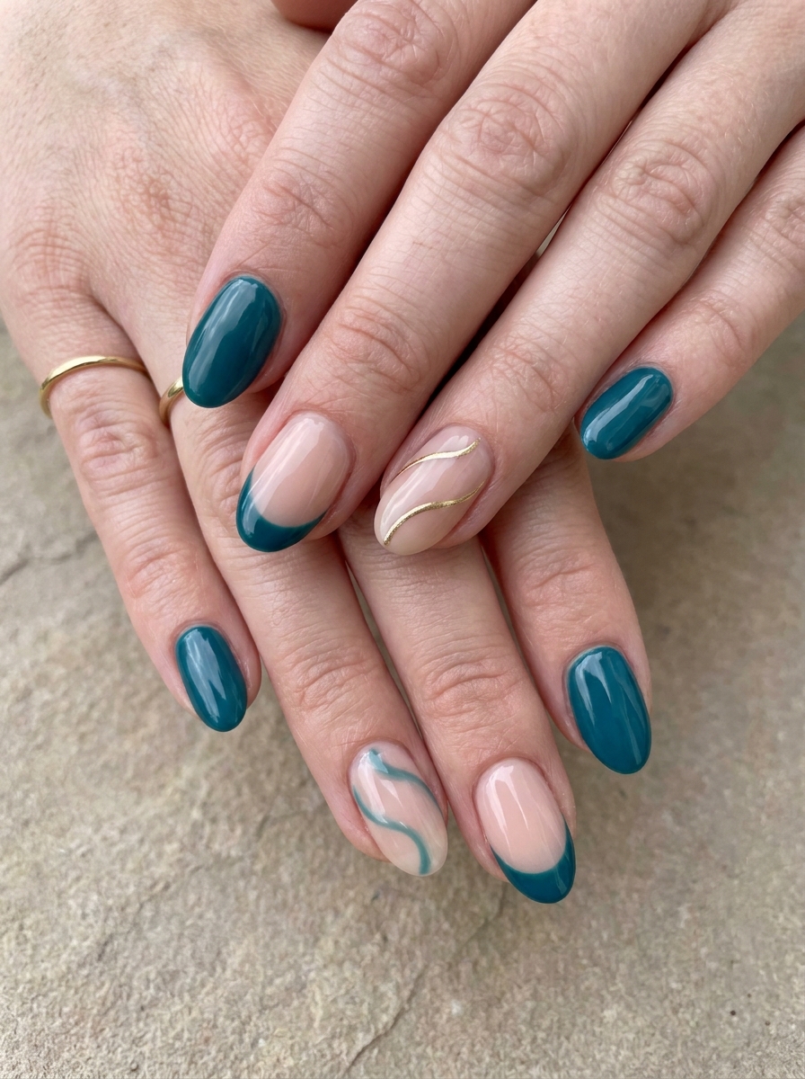 Elegant Teal Mix-and-Match Nails